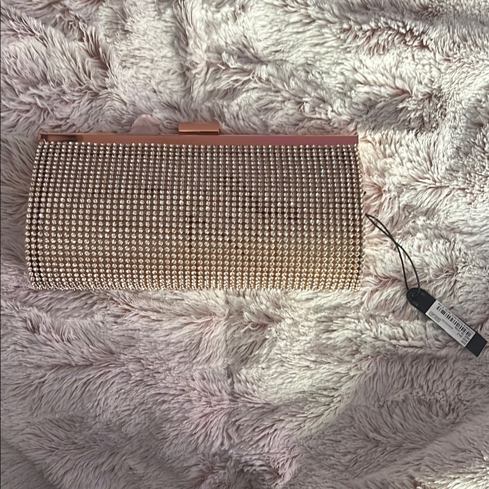 Champagne Rhinestone Clutch with Tassel and Rectangular Shape
